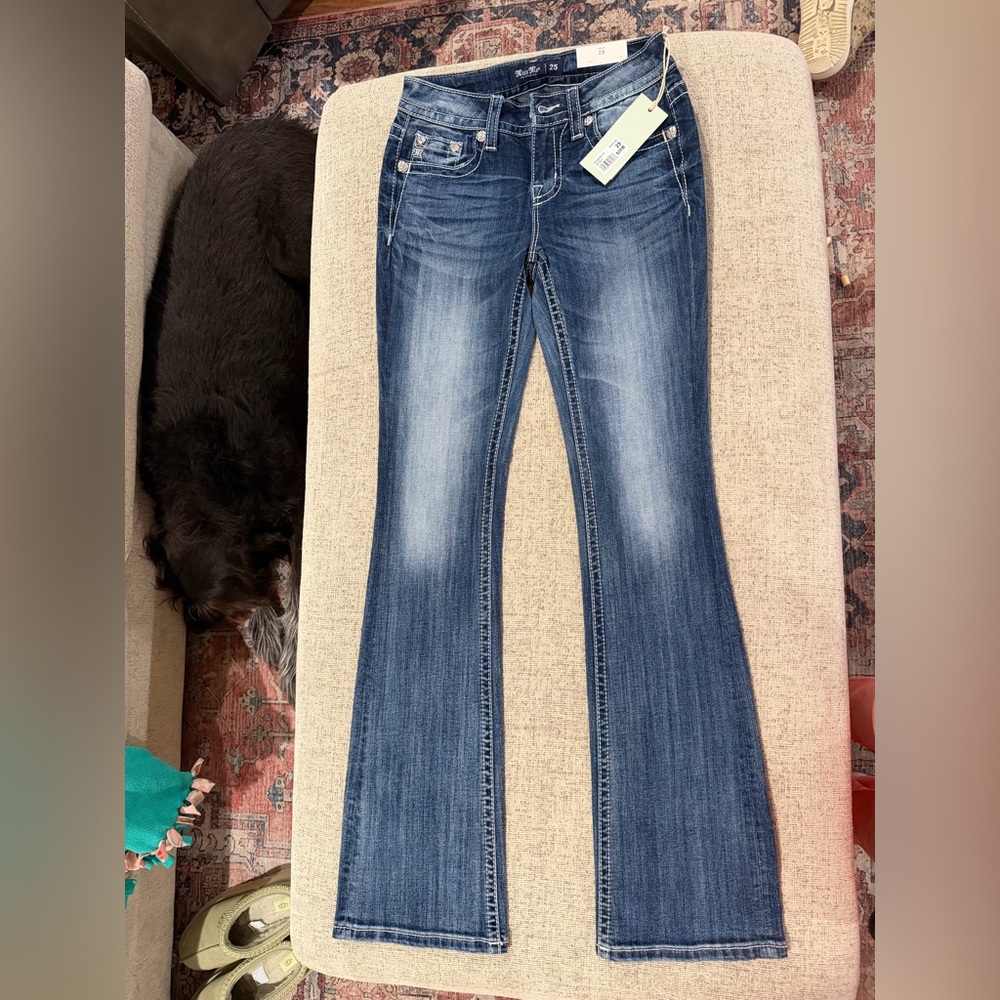 Miss Me Women's Blue Boot Cut Jeans with Embroidered Pockets - Picture 2 of 5